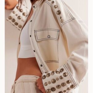 Free People Cream Utility Jacket with Gold Details
